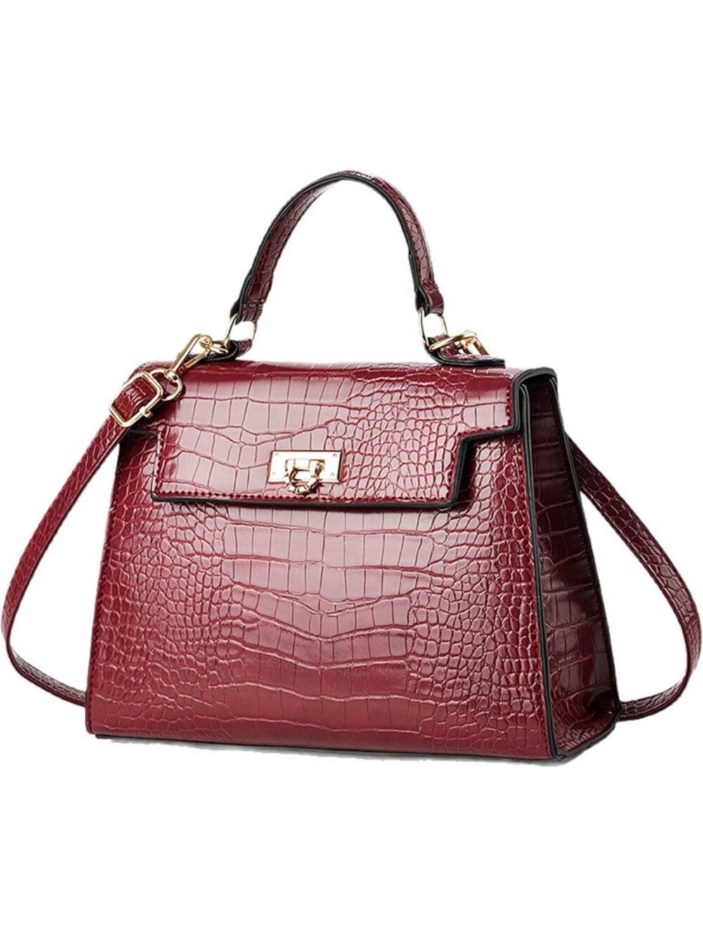 Chic Crocodile Pattern Handbag | Classic Top Handle & Crossbody Satchel Purse